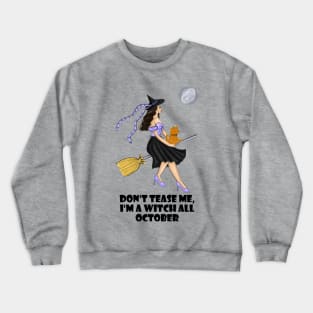 Witch with an Orange Cat On a Broomstick on a Full Moon Crewneck Sweatshirt